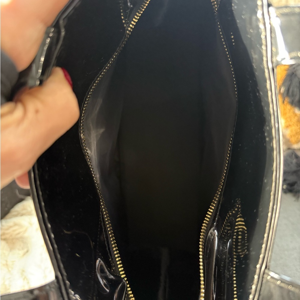 Harrods Large PVC Patent Leather Black & Gold Tote Bag - Picture 7 of 9